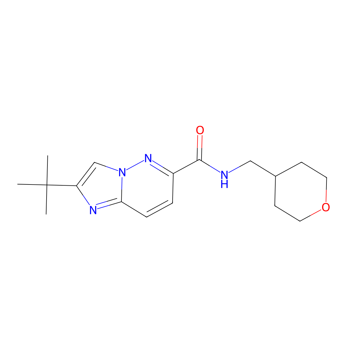 2-tert-butyl-N-[(oxan-4-yl)methyl]imidazo[1,2-b]pyridazine-6-carboxamide molecular structure, CAS 2548984-60-5