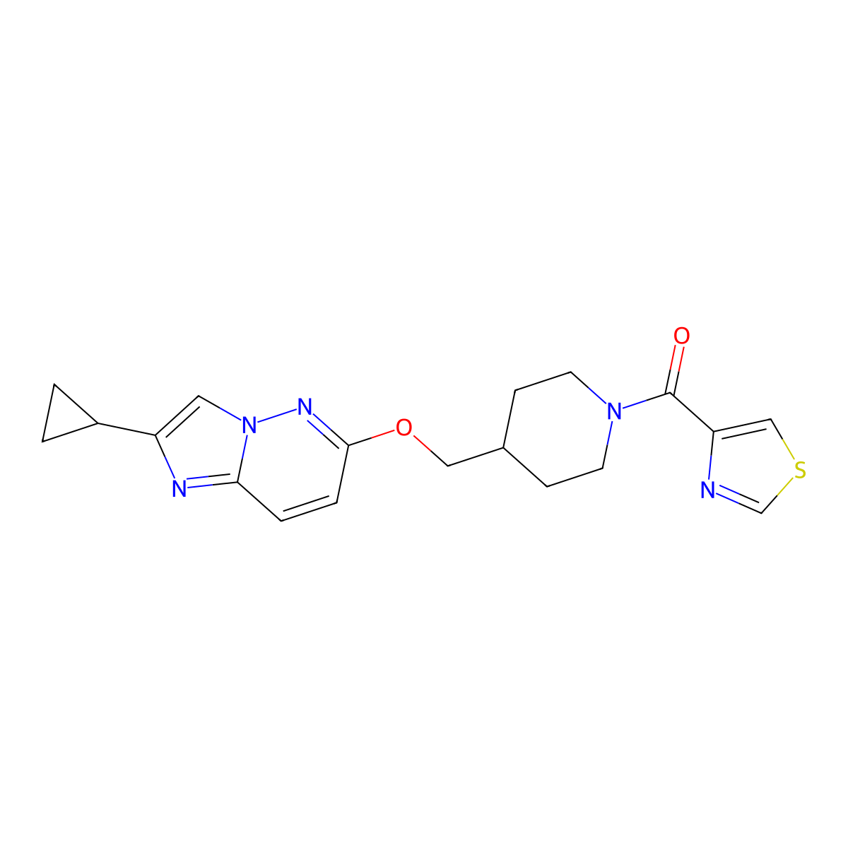 4-[({2-Cyclopropylimidazo[1,2-b]pyridazin-6-yl}oxy)methyl]-1-(1,3-thiazole-4-carbonyl)piperidine molecular structure, CAS 2548984-65-0