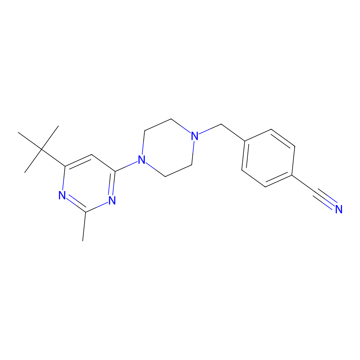 4-{[4-(6-Tert-butyl-2-methylpyrimidin-4-yl)piperazin-1-yl]methyl}benzonitrile molecular structure, CAS 2548984-67-2