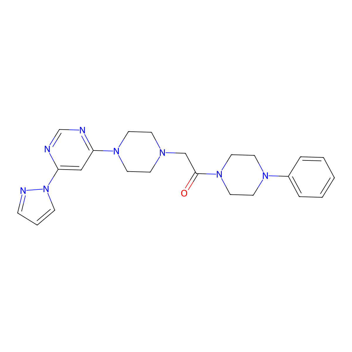 1-(4-phenylpiperazin-1-yl)-2-{4-[6-(1H-pyrazol-1-yl)pyrimidin-4-yl]piperazin-1-yl}ethan-1-one molecular structure, CAS 2548984-68-3