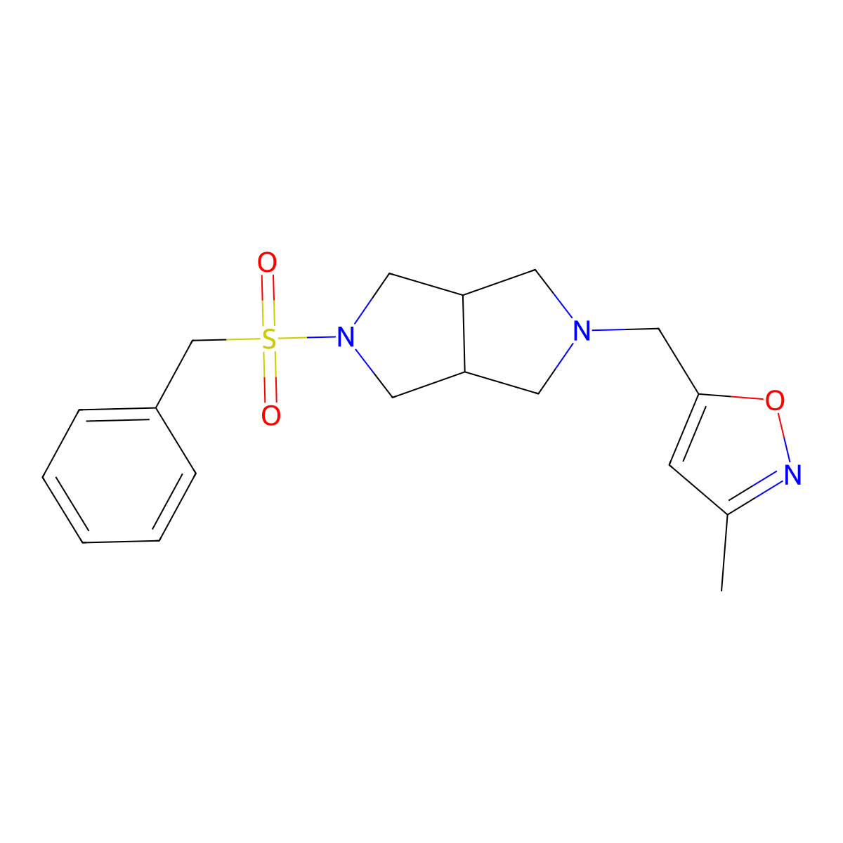 3-Methyl-5-({5-phenylmethanesulfonyl-octahydropyrrolo[3,4-c]pyrrol-2-yl}methyl)-1,2-oxazole molecular structure, CAS 2548984-83-2