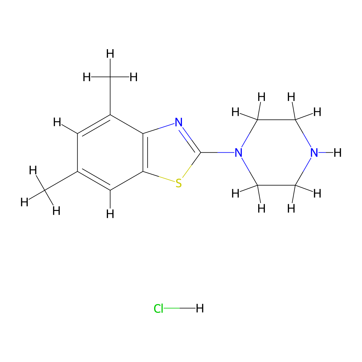 4,6-Dimethyl-2-(piperazin-1-yl)-1,3-benzothiazole hydrochloride molecular structure, CAS 2548984-87-6