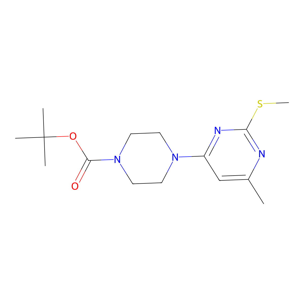 Tert-butyl 4-[6-methyl-2-(methylsulfanyl)pyrimidin-4-yl]piperazine-1-carboxylate molecular structure, CAS 2548984-97-8