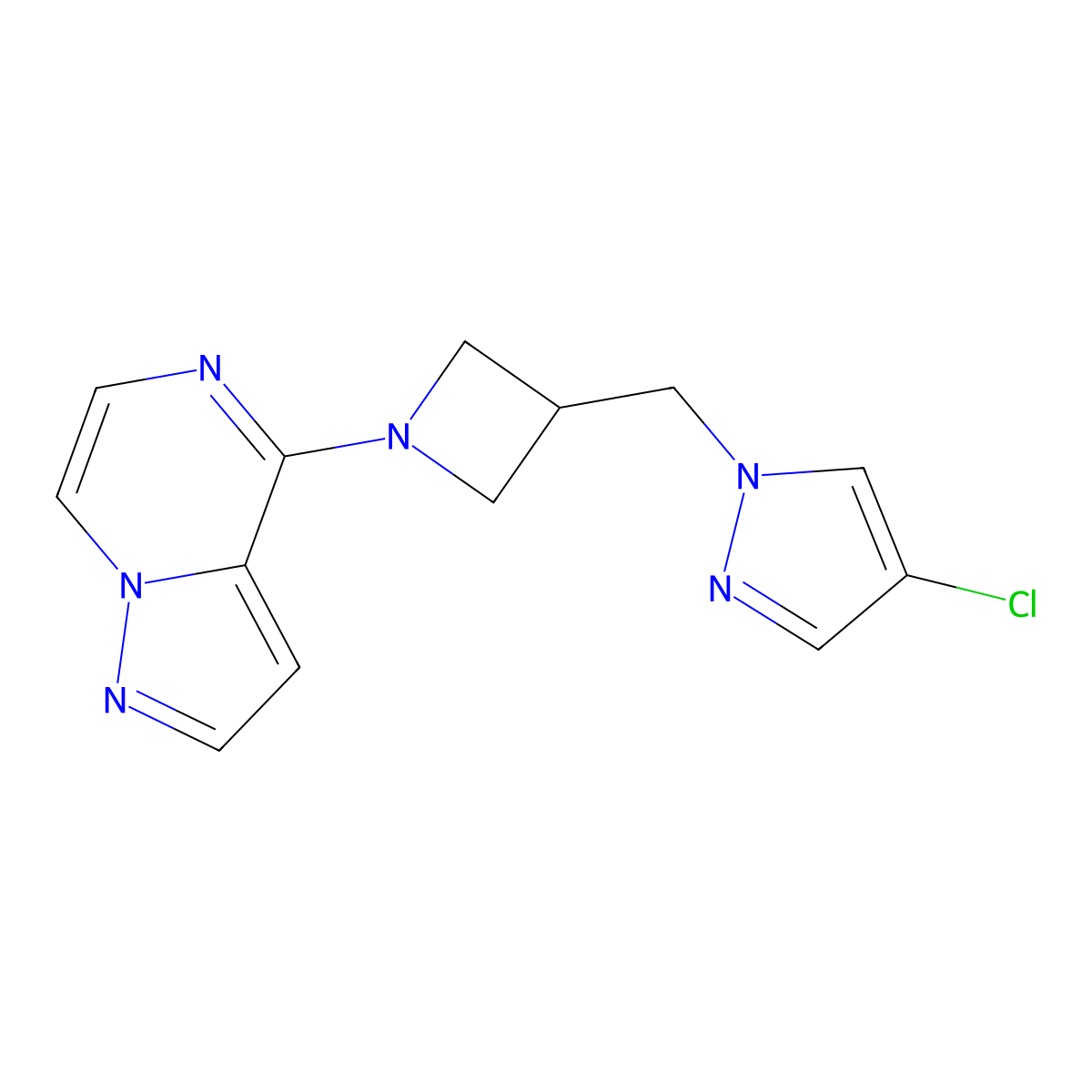 4-chloro-1-[(1-{pyrazolo[1,5-a]pyrazin-4-yl}azetidin-3-yl)methyl]-1H-pyrazole molecular structure, CAS 2548984-99-0