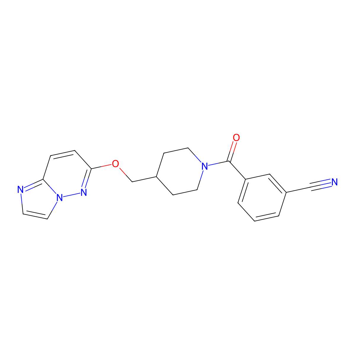 3-[4-({Imidazo[1,2-b]pyridazin-6-yloxy}methyl)piperidine-1-carbonyl]benzonitrile molecular structure, CAS 2548985-01-7