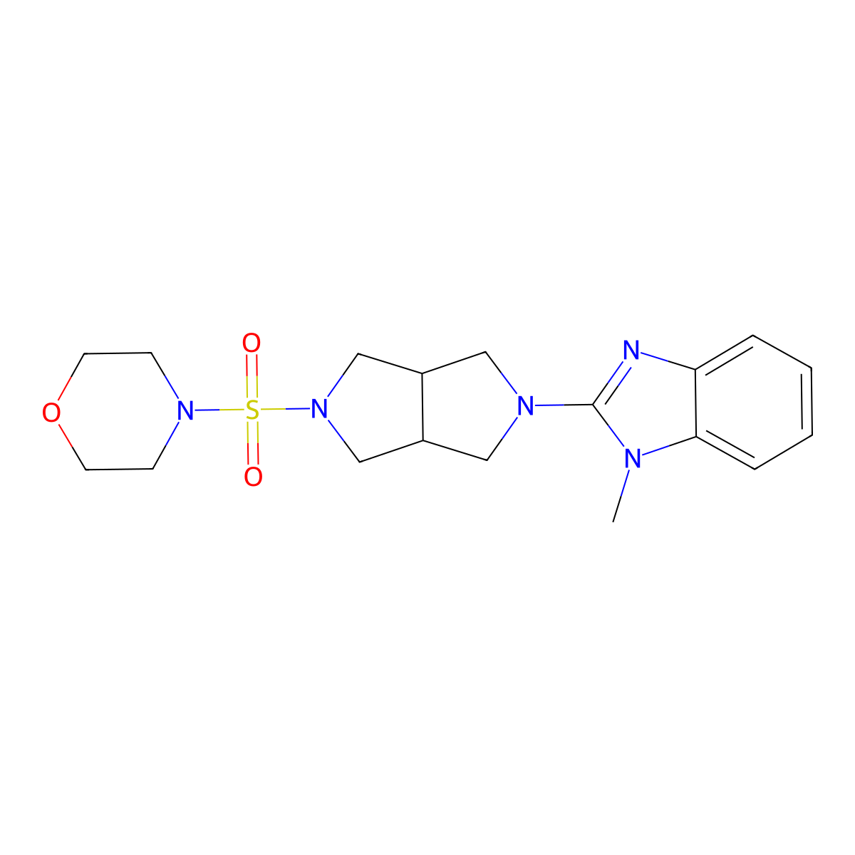 1-methyl-2-[5-(morpholine-4-sulfonyl)-octahydropyrrolo[3,4-c]pyrrol-2-yl]-1H-1,3-benzodiazole molecular structure, CAS 2548985-02-8