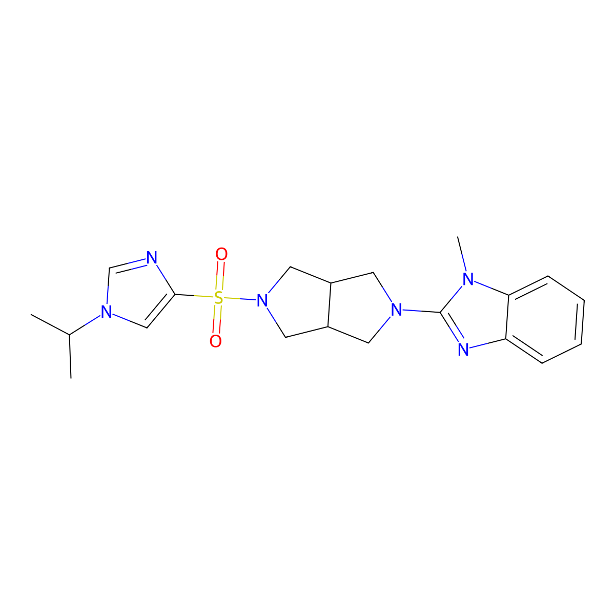 1-methyl-2-(5-{[1-(propan-2-yl)-1H-imidazol-4-yl]sulfonyl}-octahydropyrrolo[3,4-c]pyrrol-2-yl)-1H-1,3-benzodiazole molecular structure, CAS 2548985-03-9