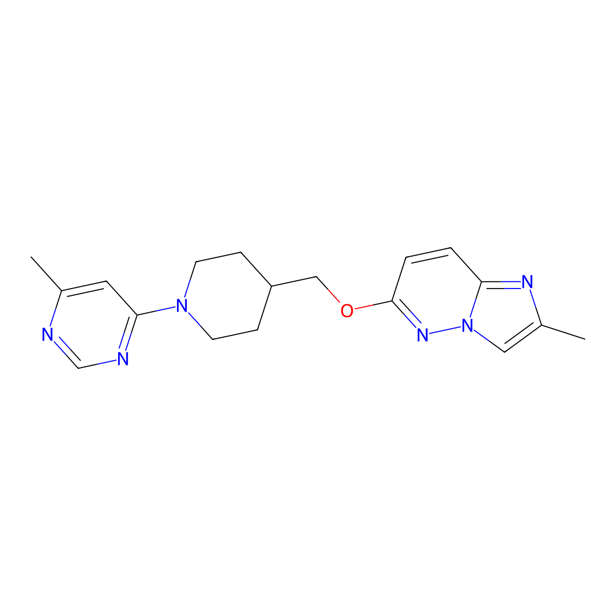 4-Methyl-6-{4-[({2-methylimidazo[1,2-b]pyridazin-6-yl}oxy)methyl]piperidin-1-yl}pyrimidine molecular structure, CAS 2548985-04-0