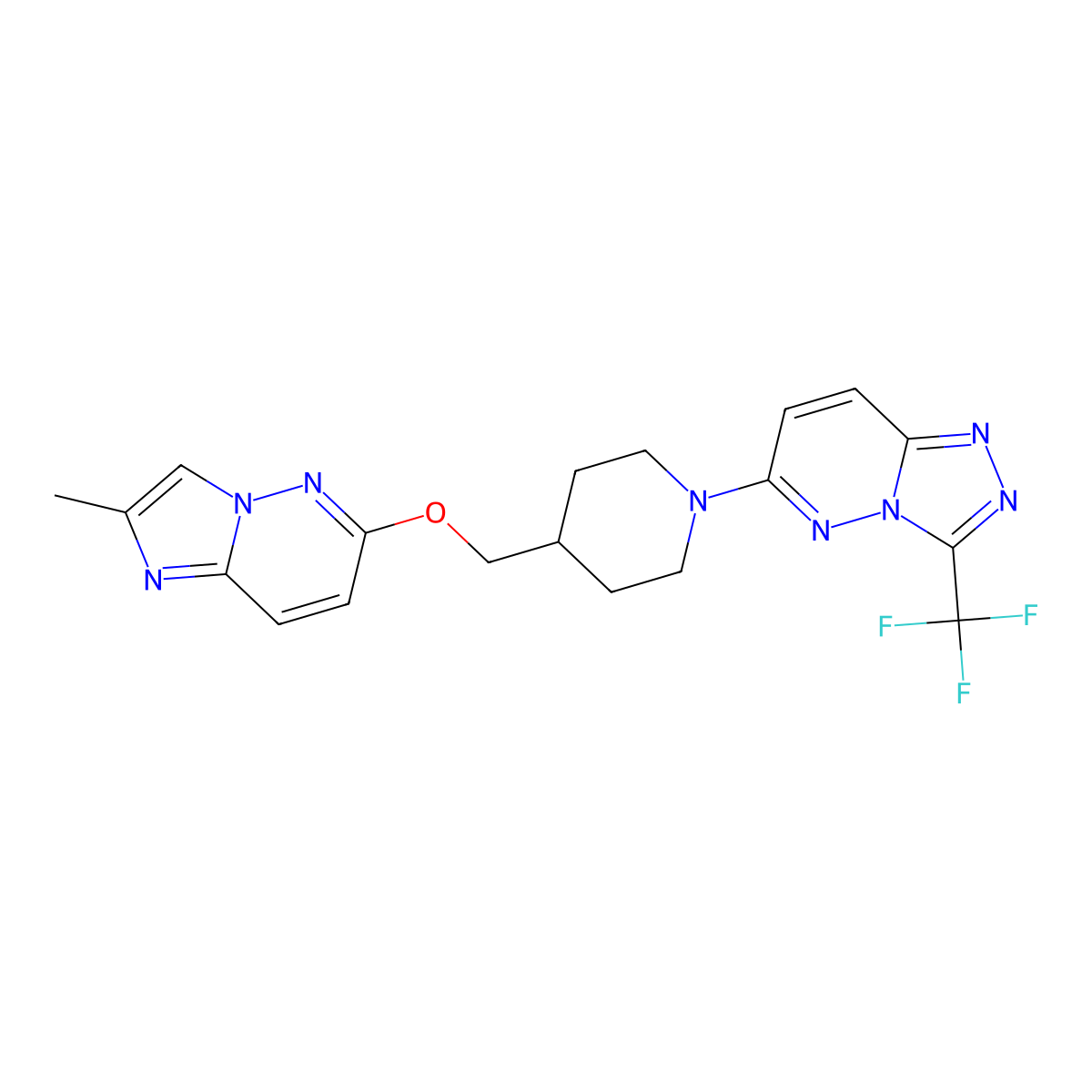 4-[({2-Methylimidazo[1,2-b]pyridazin-6-yl}oxy)methyl]-1-[3-(trifluoromethyl)-[1,2,4]triazolo[4,3-b]pyridazin-6-yl]piperidine molecular structure, CAS 2548985-06-2