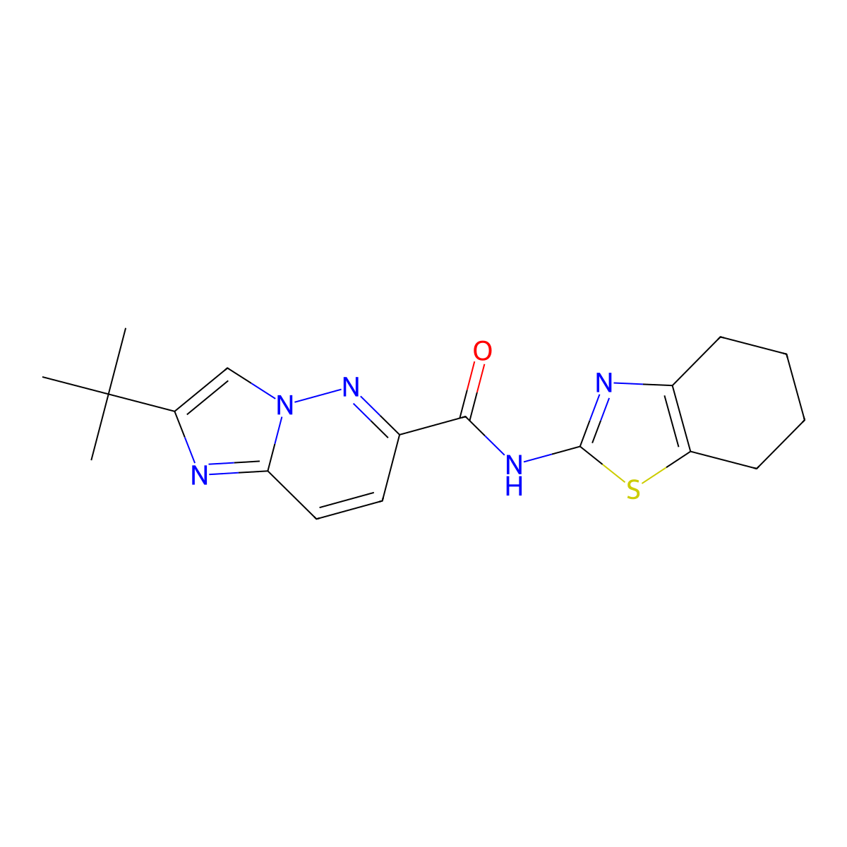 2-tert-butyl-N-(4,5,6,7-tetrahydro-1,3-benzothiazol-2-yl)imidazo[1,2-b]pyridazine-6-carboxamide molecular structure, CAS 2548985-08-4