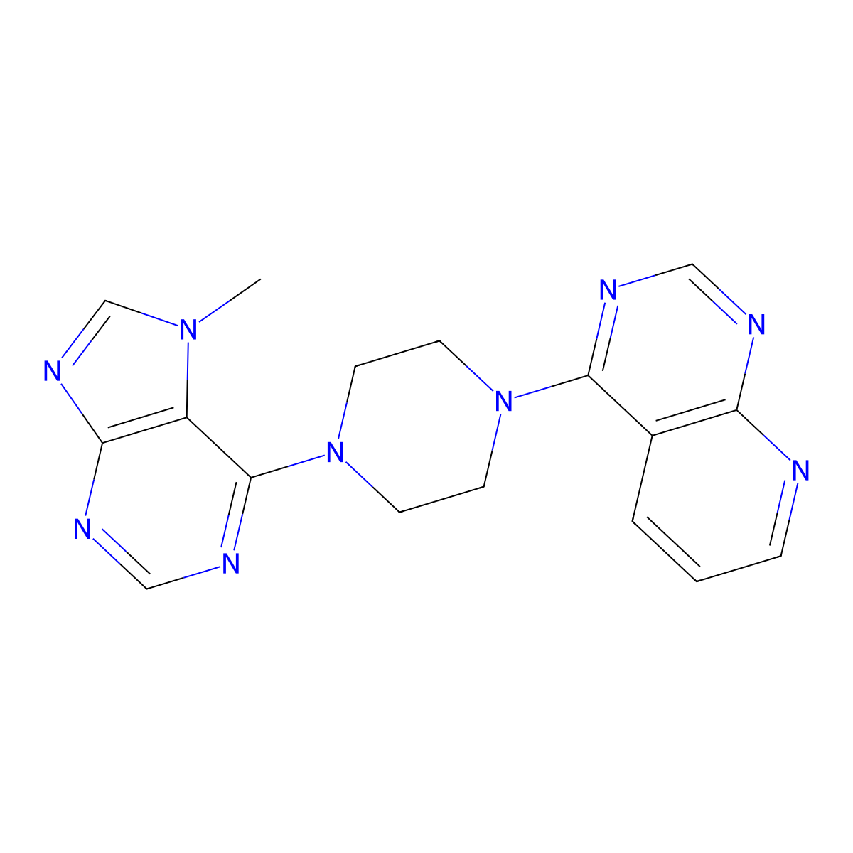 7-methyl-6-(4-{pyrido[2,3-d]pyrimidin-4-yl}piperazin-1-yl)-7H-purine molecular structure, CAS 2548985-11-9