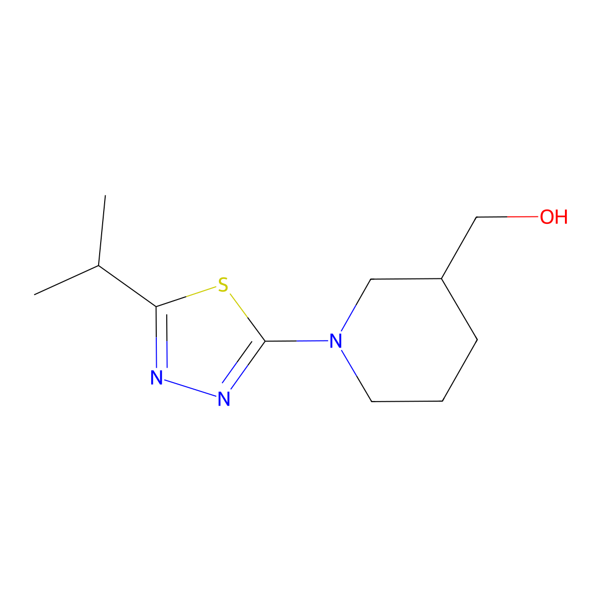 {1-[5-(Propan-2-yl)-1,3,4-thiadiazol-2-yl]piperidin-3-yl}methanol molecular structure, CAS 2548985-15-3