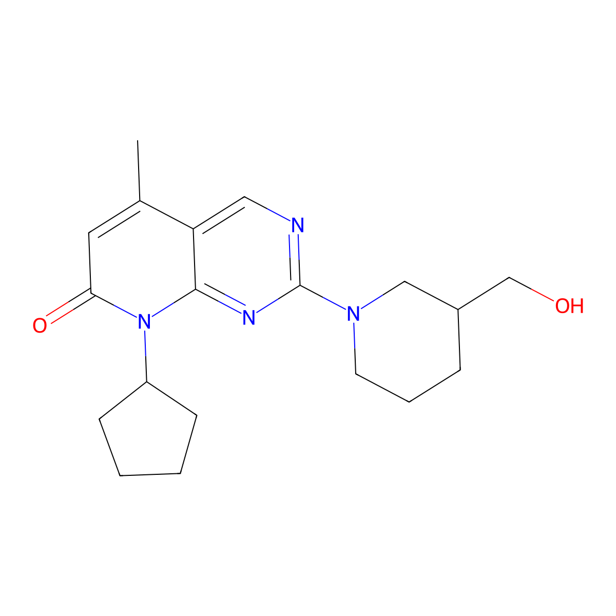 8-cyclopentyl-2-[3-(hydroxymethyl)piperidin-1-yl]-5-methyl-7H,8H-pyrido[2,3-d]pyrimidin-7-one molecular structure, CAS 2548985-17-5