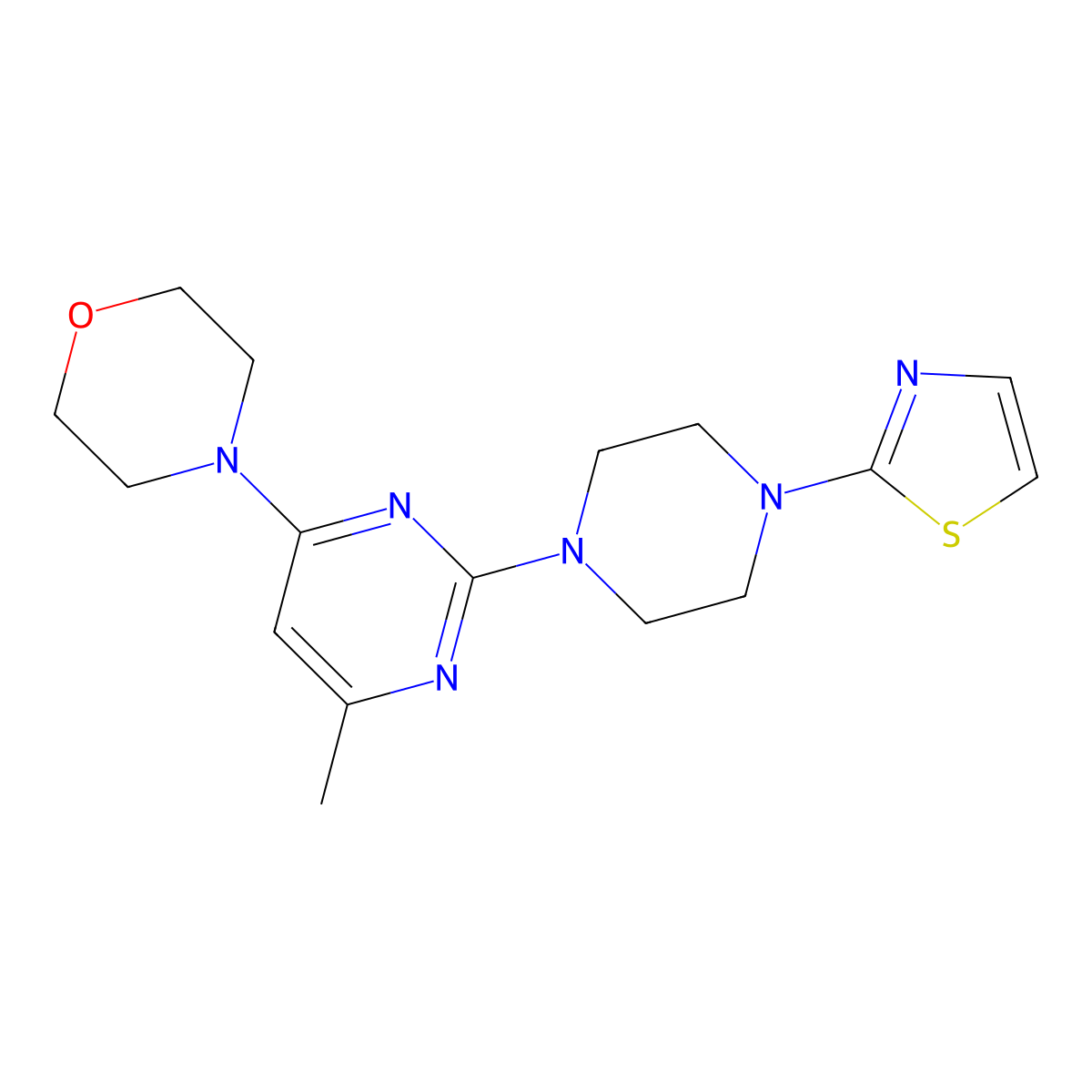 4-{6-Methyl-2-[4-(1,3-thiazol-2-yl)piperazin-1-yl]pyrimidin-4-yl}morpholine molecular structure, CAS 2548985-18-6