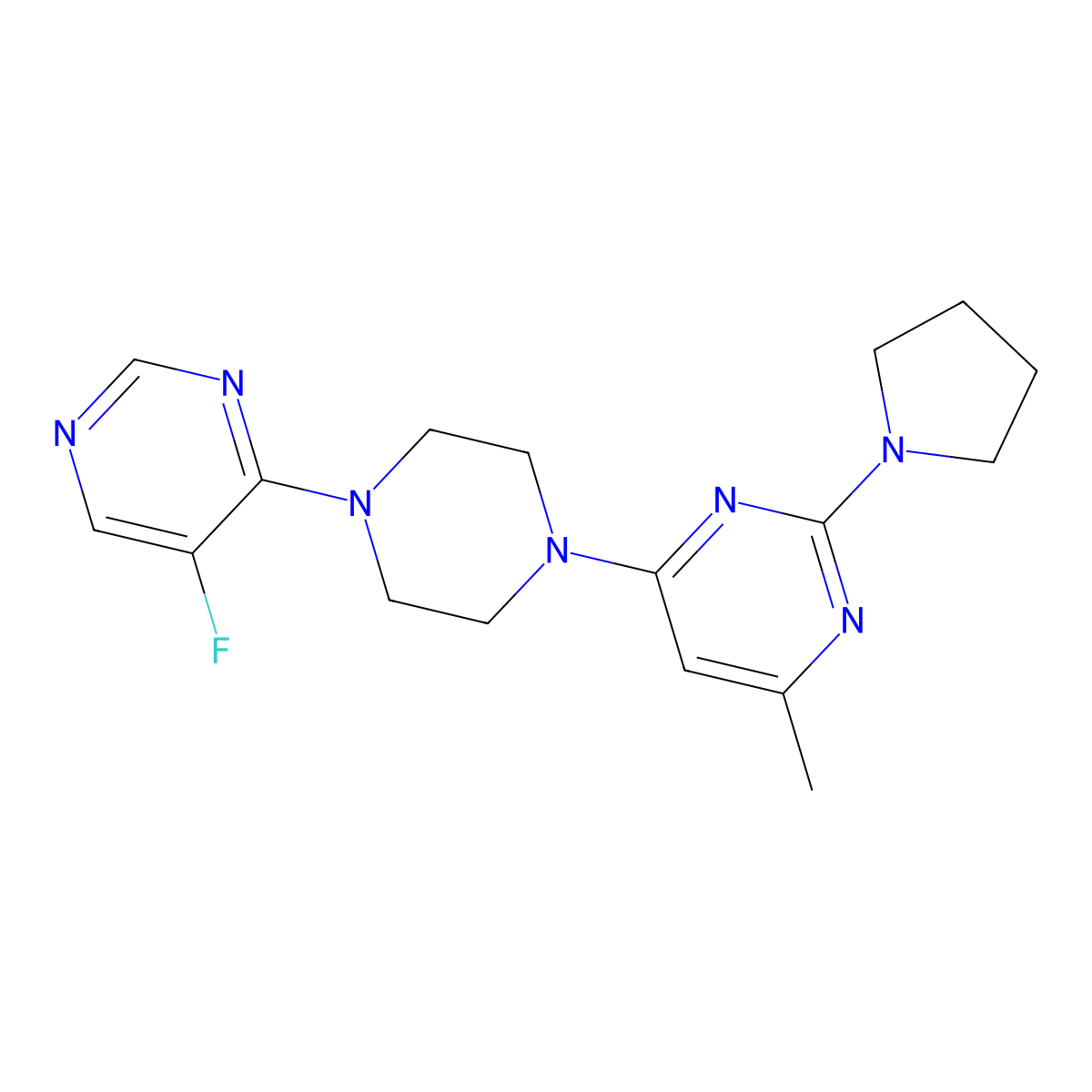 4-[4-(5-Fluoropyrimidin-4-yl)piperazin-1-yl]-6-methyl-2-(pyrrolidin-1-yl)pyrimidine molecular structure, CAS 2548985-19-7