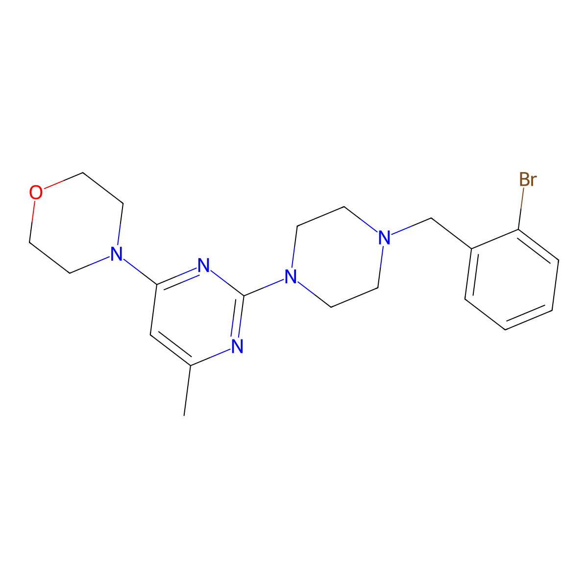 4-(2-{4-[(2-Bromophenyl)methyl]piperazin-1-yl}-6-methylpyrimidin-4-yl)morpholine molecular structure, CAS 2548985-22-2