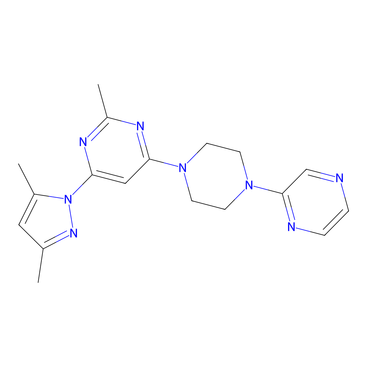 4-(3,5-dimethyl-1H-pyrazol-1-yl)-2-methyl-6-[4-(pyrazin-2-yl)piperazin-1-yl]pyrimidine molecular structure, CAS 2548985-25-5