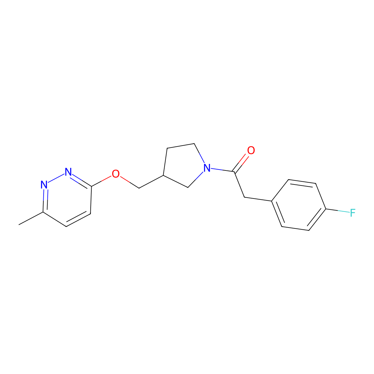 2-(4-Fluorophenyl)-1-(3-{[(6-methylpyridazin-3-yl)oxy]methyl}pyrrolidin-1-yl)ethan-1-one molecular structure, CAS 2548985-26-6