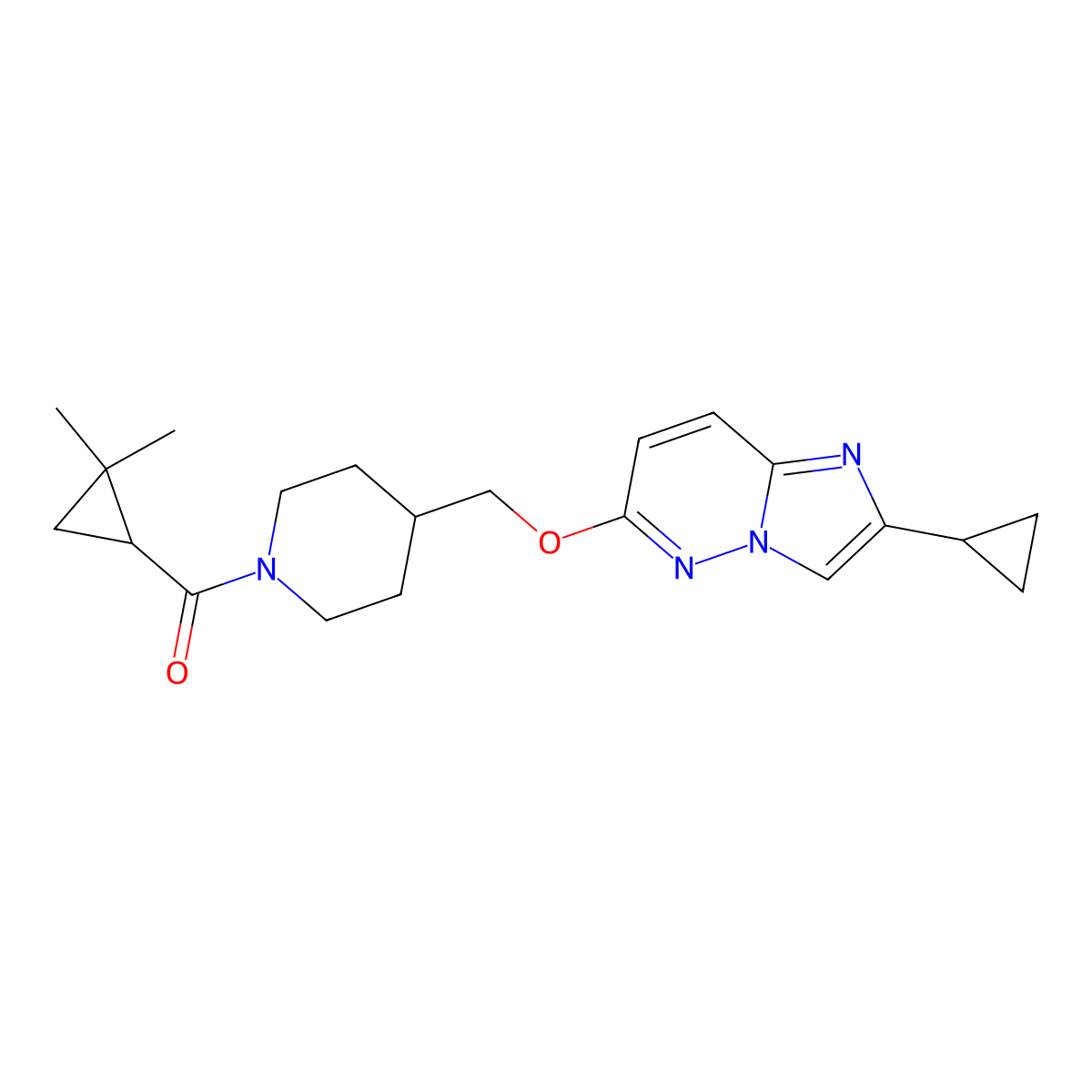 4-[({2-Cyclopropylimidazo[1,2-b]pyridazin-6-yl}oxy)methyl]-1-(2,2-dimethylcyclopropanecarbonyl)piperidine molecular structure, CAS 2548985-30-2
