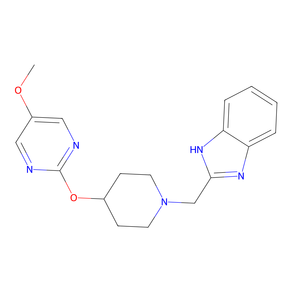 2-({4-[(5-methoxypyrimidin-2-yl)oxy]piperidin-1-yl}methyl)-1H-1,3-benzodiazole molecular structure, CAS 2548985-37-9