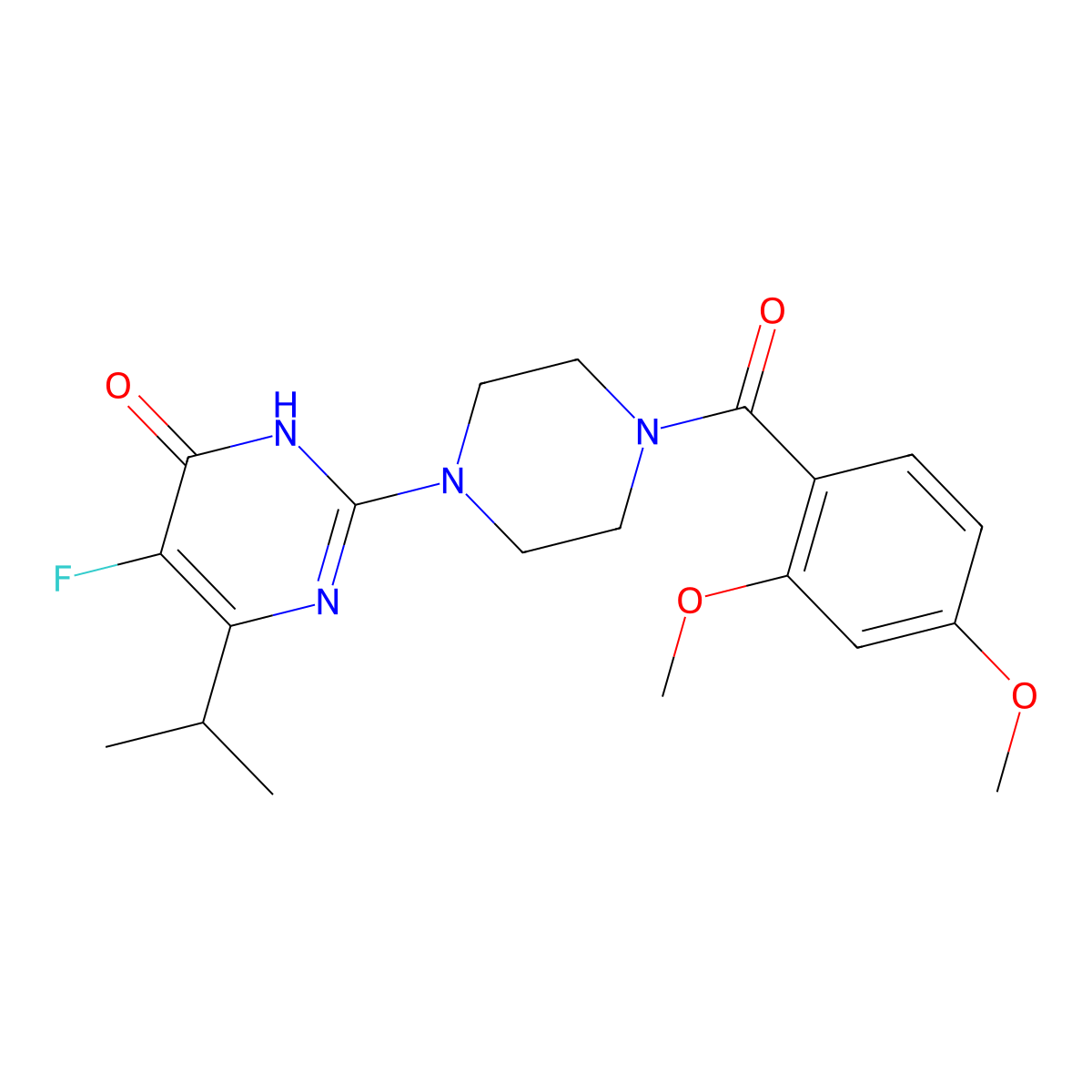 2-[4-(2,4-Dimethoxybenzoyl)piperazin-1-yl]-5-fluoro-6-(propan-2-yl)-3,4-dihydropyrimidin-4-one molecular structure, CAS 2548985-38-0