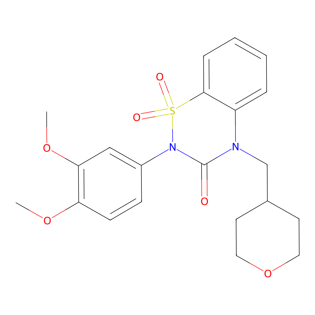 2-(3,4-dimethoxyphenyl)-4-[(oxan-4-yl)methyl]-3,4-dihydro-2H-1lambda6,2,4-benzothiadiazine-1,1,3-trione molecular structure, CAS 2548985-45-9