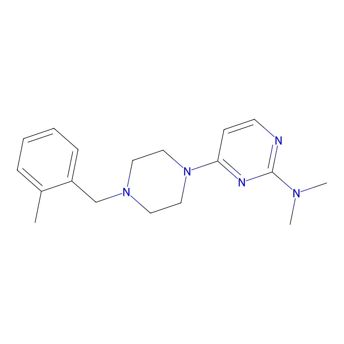 N,N-dimethyl-4-{4-[(2-methylphenyl)methyl]piperazin-1-yl}pyrimidin-2-amine molecular structure, CAS 2548985-50-6