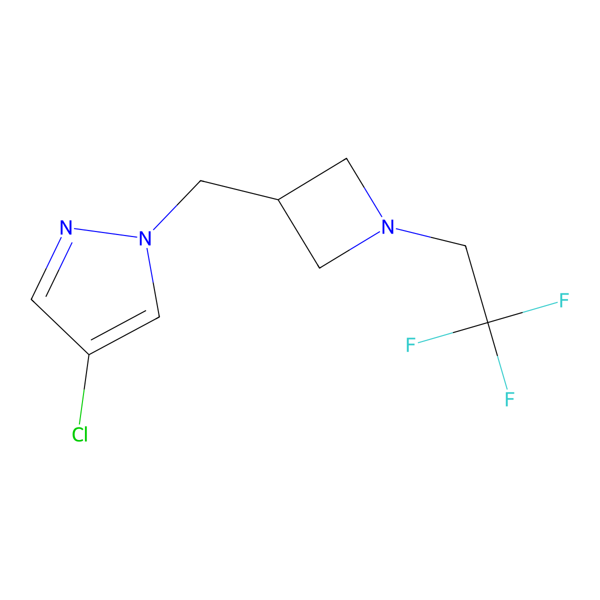 4-chloro-1-{[1-(2,2,2-trifluoroethyl)azetidin-3-yl]methyl}-1H-pyrazole molecular structure, CAS 2548985-51-7