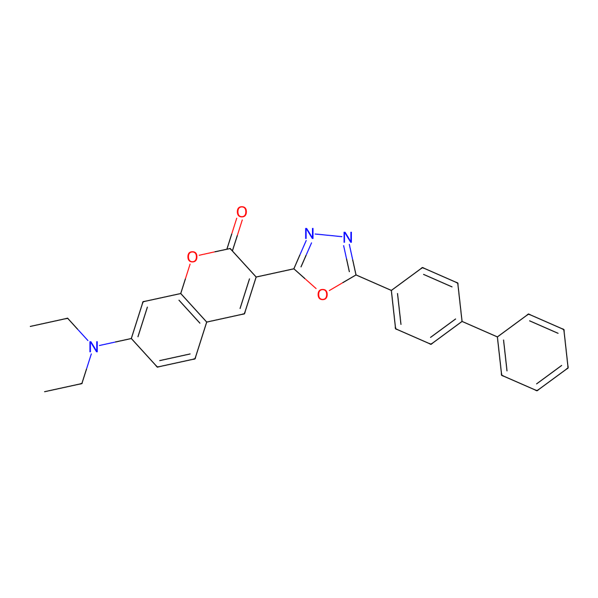 3-(5-{[1,1'-biphenyl]-4-yl}-1,3,4-oxadiazol-2-yl)-7-(diethylamino)-2H-chromen-2-one molecular structure, CAS 2548985-52-8
