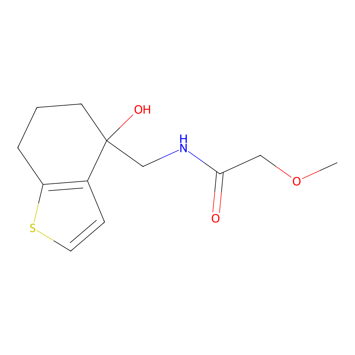 N-[(4-hydroxy-4,5,6,7-tetrahydro-1-benzothiophen-4-yl)methyl]-2-methoxyacetamide molecular structure, CAS 2548985-55-1