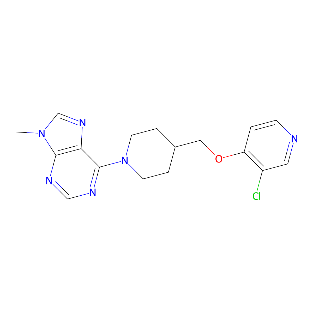 6-(4-{[(3-chloropyridin-4-yl)oxy]methyl}piperidin-1-yl)-9-methyl-9H-purine molecular structure, CAS 2548985-57-3