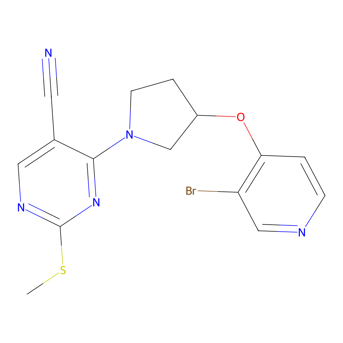 4-{3-[(3-Bromopyridin-4-yl)oxy]pyrrolidin-1-yl}-2-(methylsulfanyl)pyrimidine-5-carbonitrile molecular structure, CAS 2548985-61-9
