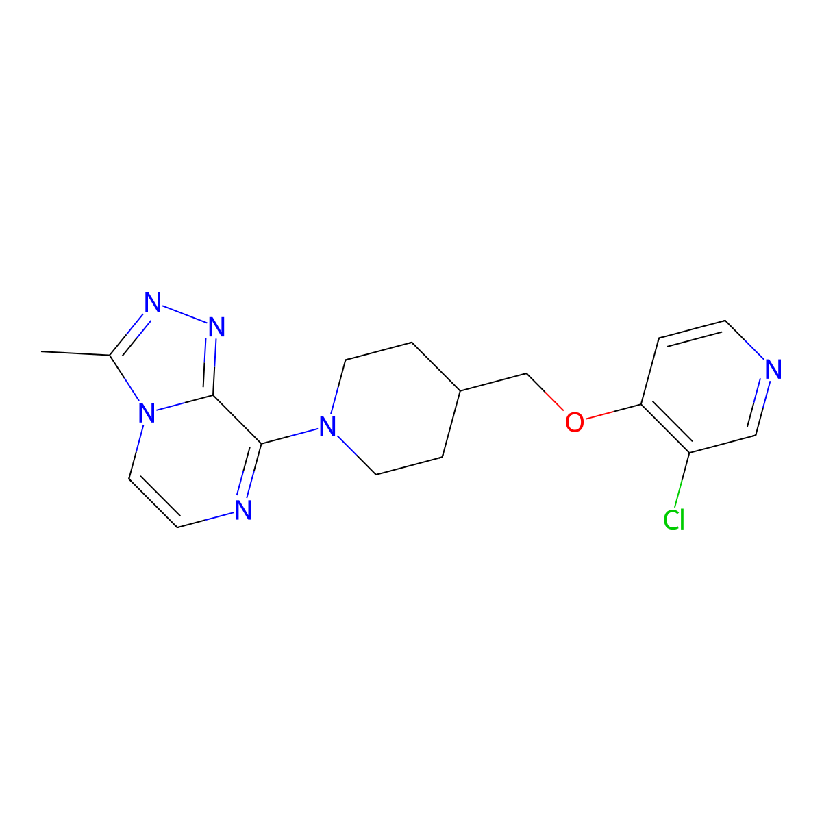 3-Chloro-4-[(1-{3-methyl-[1,2,4]triazolo[4,3-a]pyrazin-8-yl}piperidin-4-yl)methoxy]pyridine molecular structure, CAS 2548985-62-0