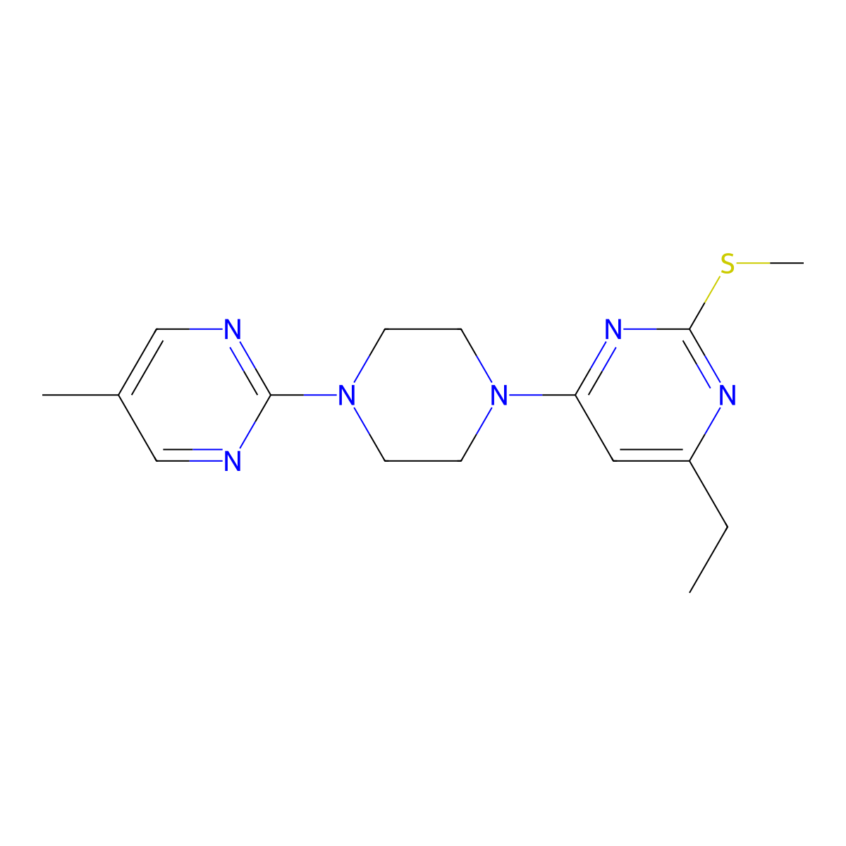 4-Ethyl-6-[4-(5-methylpyrimidin-2-yl)piperazin-1-yl]-2-(methylsulfanyl)pyrimidine molecular structure, CAS 2548985-63-1
