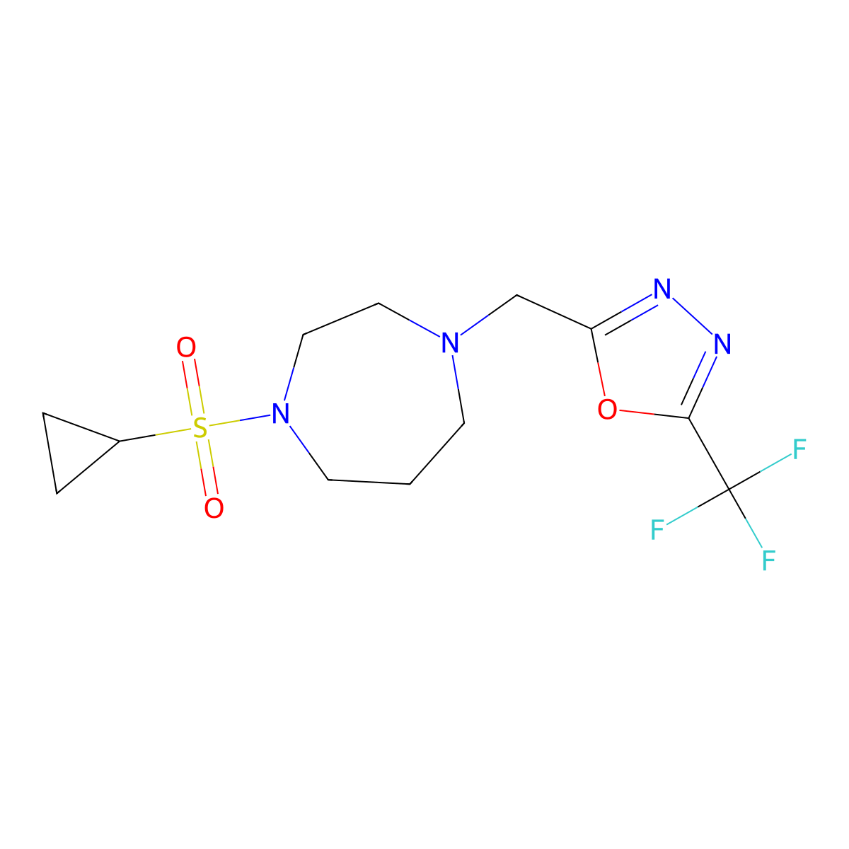 1-(Cyclopropanesulfonyl)-4-{[5-(trifluoromethyl)-1,3,4-oxadiazol-2-yl]methyl}-1,4-diazepane molecular structure, CAS 2548985-67-5