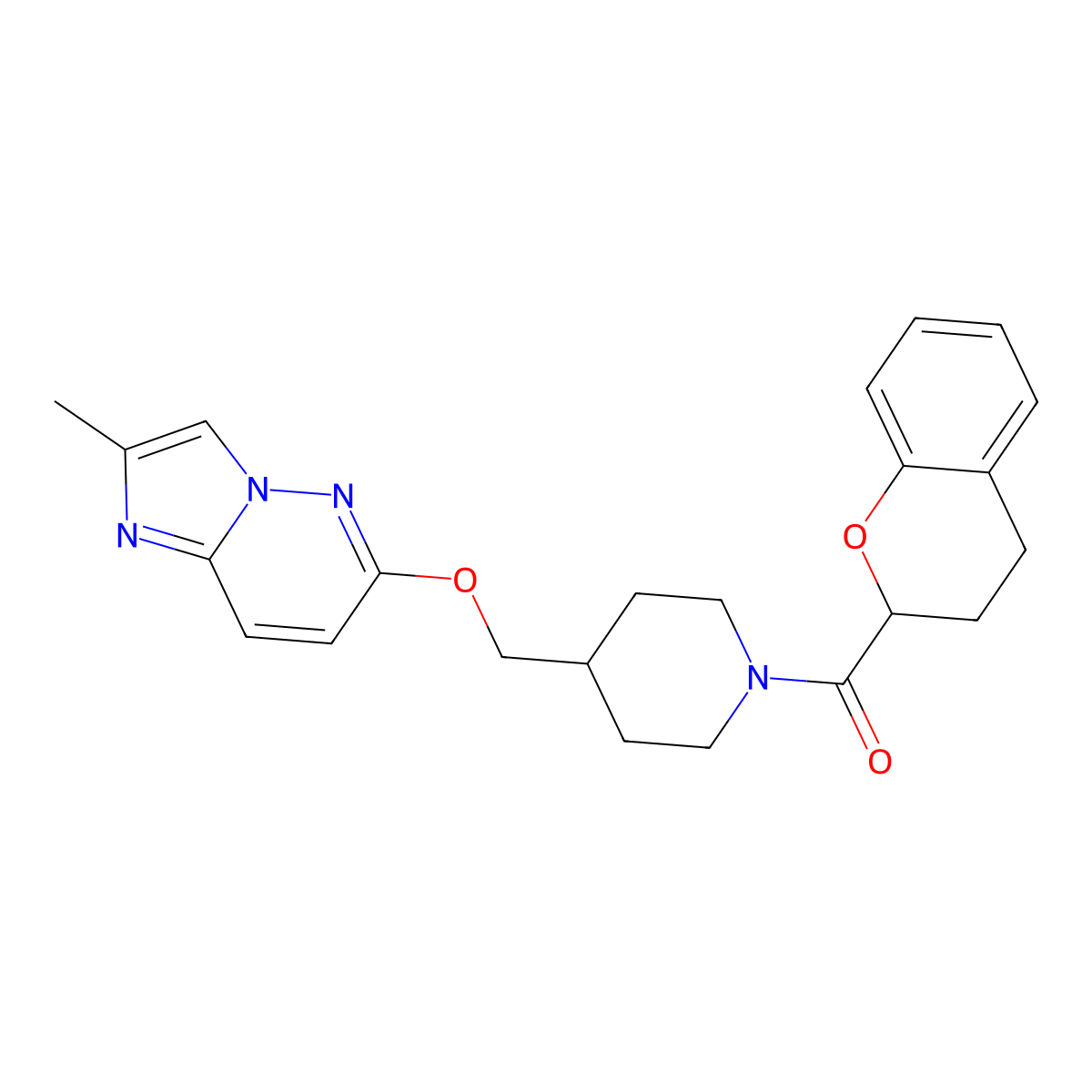 1-(3,4-dihydro-2H-1-benzopyran-2-carbonyl)-4-[({2-methylimidazo[1,2-b]pyridazin-6-yl}oxy)methyl]piperidine molecular structure, CAS 2548985-72-2