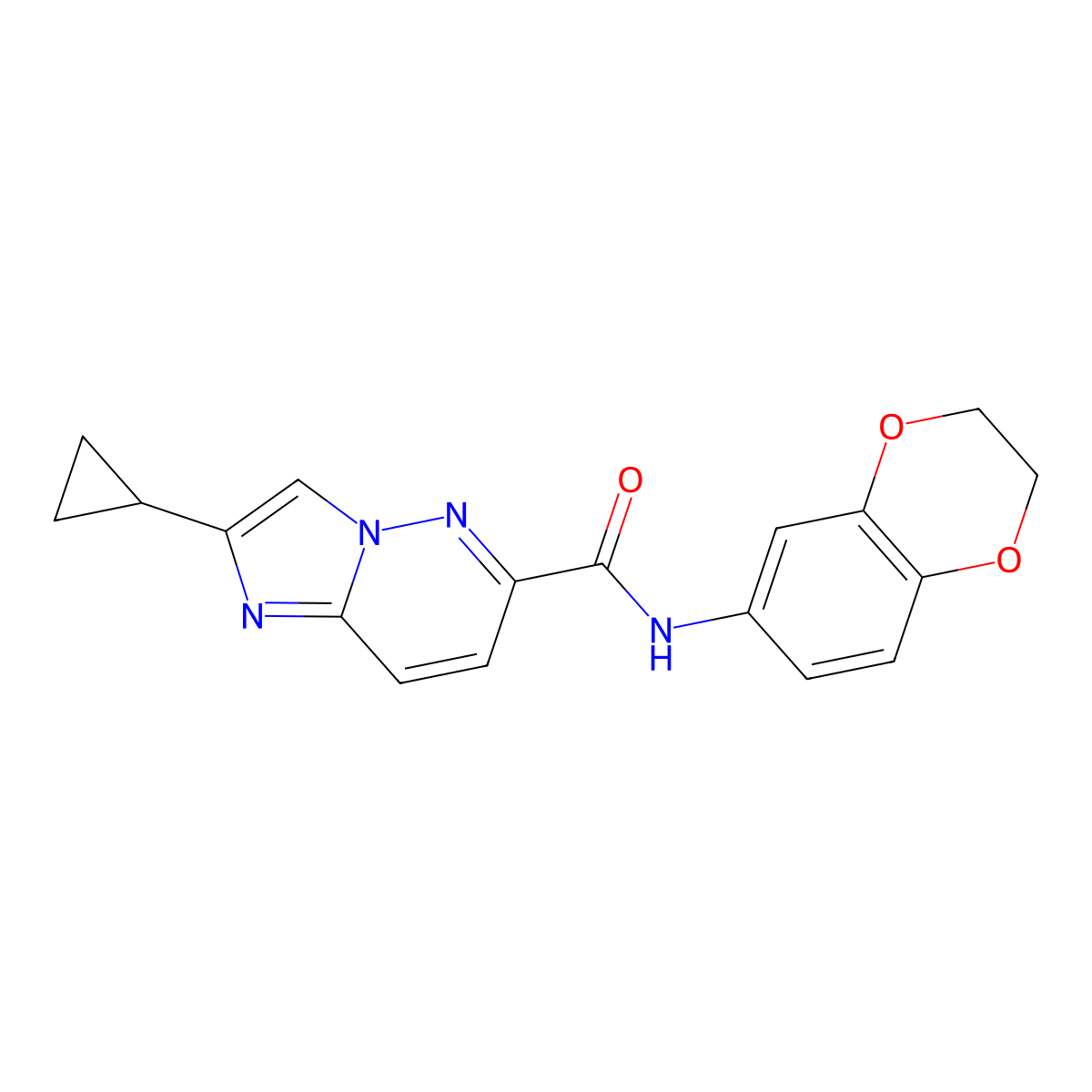 2-cyclopropyl-N-(2,3-dihydro-1,4-benzodioxin-6-yl)imidazo[1,2-b]pyridazine-6-carboxamide molecular structure, CAS 2548985-75-5