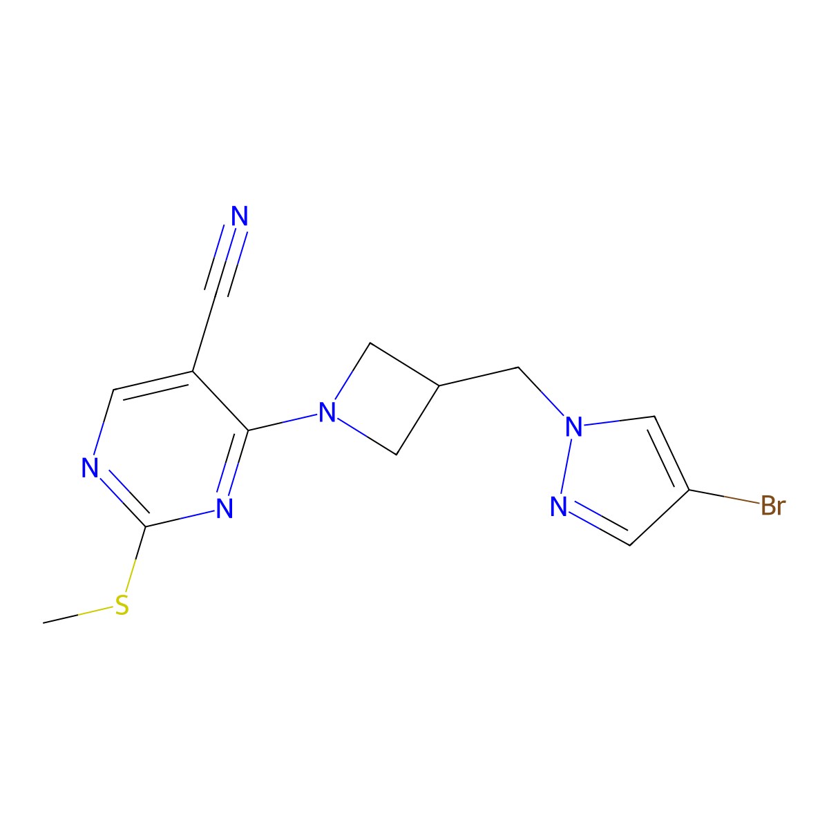 4-{3-[(4-bromo-1H-pyrazol-1-yl)methyl]azetidin-1-yl}-2-(methylsulfanyl)pyrimidine-5-carbonitrile molecular structure, CAS 2548985-77-7