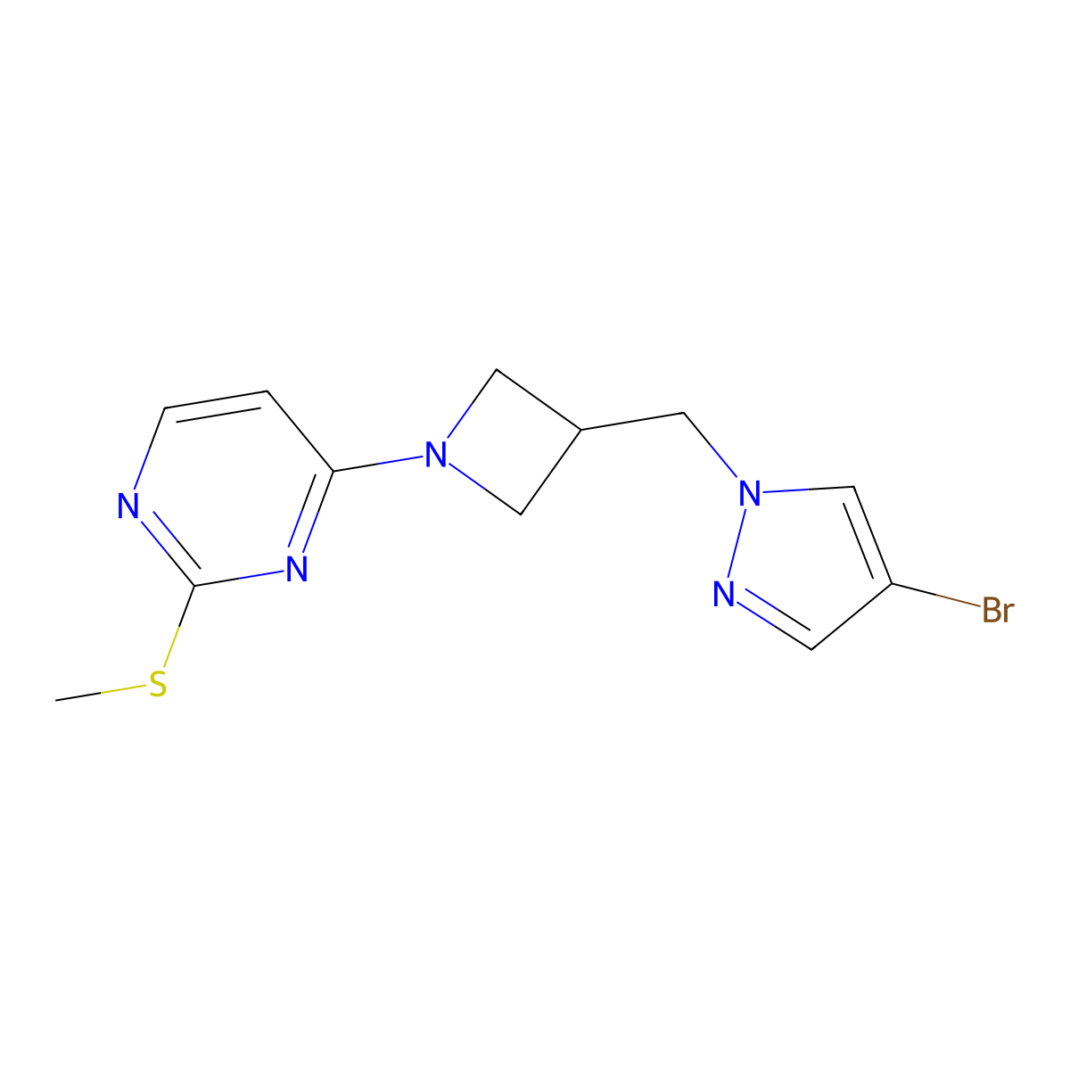 4-{3-[(4-bromo-1H-pyrazol-1-yl)methyl]azetidin-1-yl}-2-(methylsulfanyl)pyrimidine molecular structure, CAS 2548985-79-9