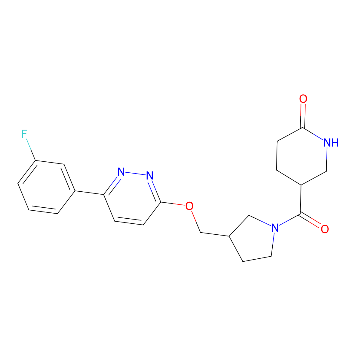 5-[3-({[6-(3-Fluorophenyl)pyridazin-3-yl]oxy}methyl)pyrrolidine-1-carbonyl]piperidin-2-one molecular structure, CAS 2548985-83-5