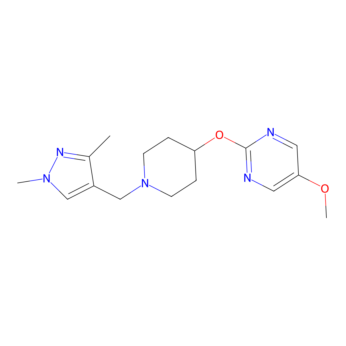 2-({1-[(1,3-dimethyl-1H-pyrazol-4-yl)methyl]piperidin-4-yl}oxy)-5-methoxypyrimidine molecular structure, CAS 2548985-87-9