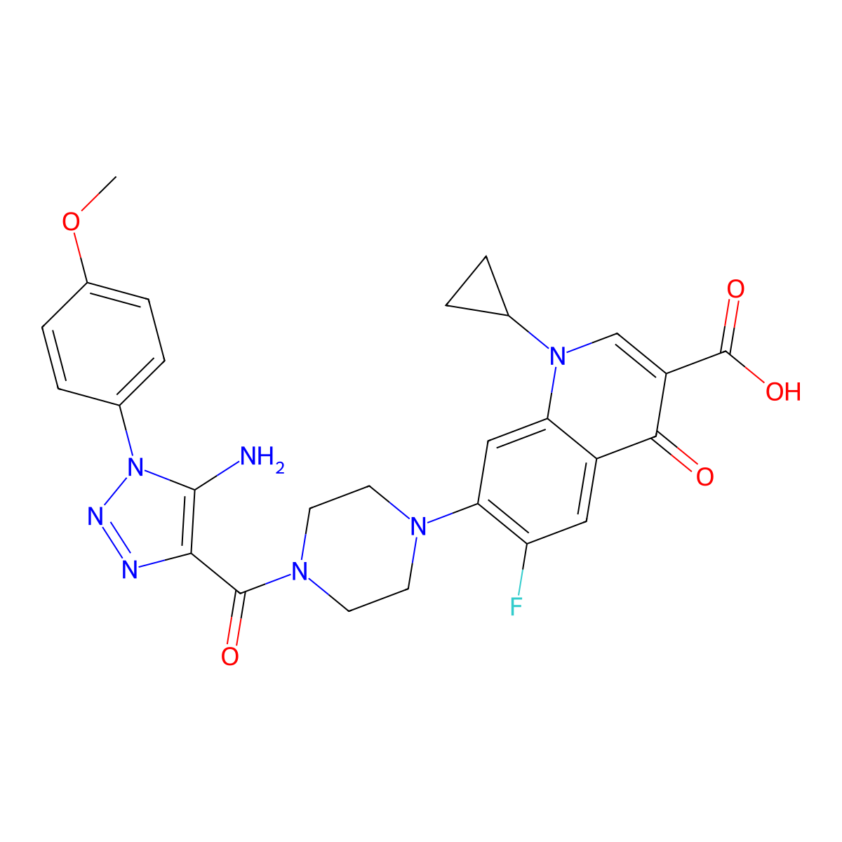7-{4-[5-amino-1-(4-methoxyphenyl)-1H-1,2,3-triazole-4-carbonyl]piperazin-1-yl}-1-cyclopropyl-6-fluoro-4-oxo-1,4-dihydroquinoline-3-carboxylic acid molecular structure, CAS 2548985-88-0