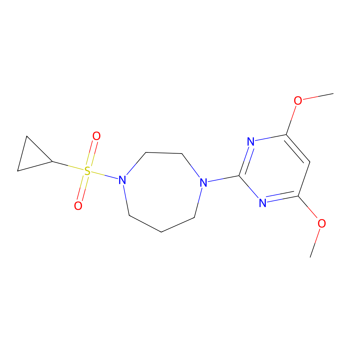1-(Cyclopropanesulfonyl)-4-(4,6-dimethoxypyrimidin-2-yl)-1,4-diazepane molecular structure, CAS 2548985-92-6