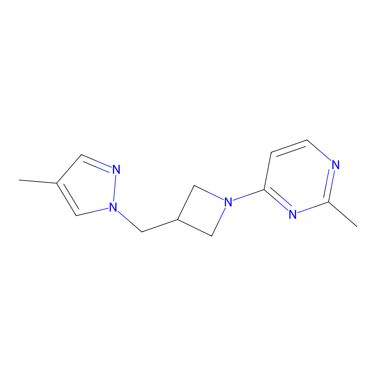 2-methyl-4-{3-[(4-methyl-1H-pyrazol-1-yl)methyl]azetidin-1-yl}pyrimidine molecular structure, CAS 2548985-94-8