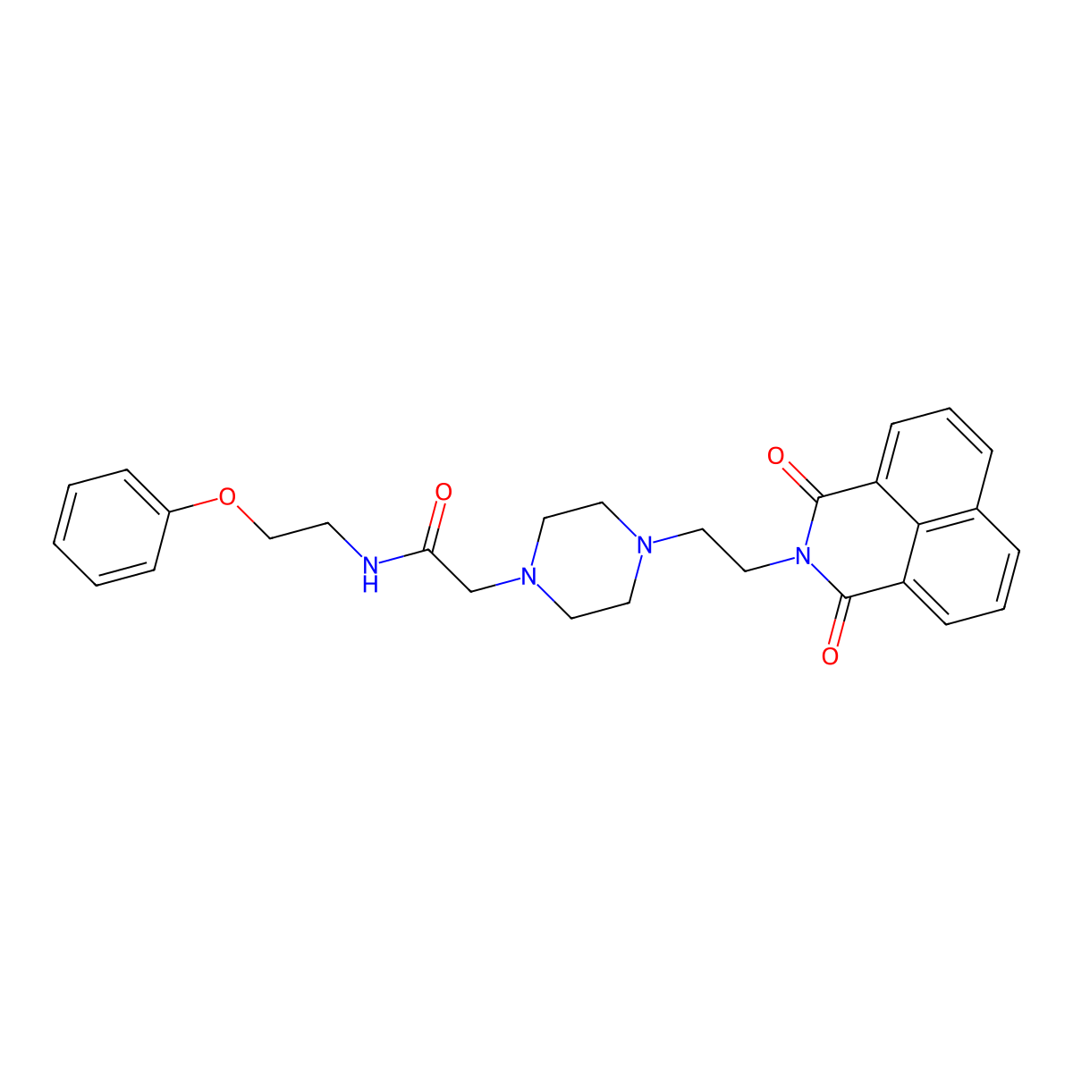 2-[4-(2-{2,4-dioxo-3-azatricyclo[7.3.1.0^{5,13}]trideca-1(13),5,7,9,11-pentaen-3-yl}ethyl)piperazin-1-yl]-N-(2-phenoxyethyl)acetamide molecular structure, CAS 2548985-95-9
