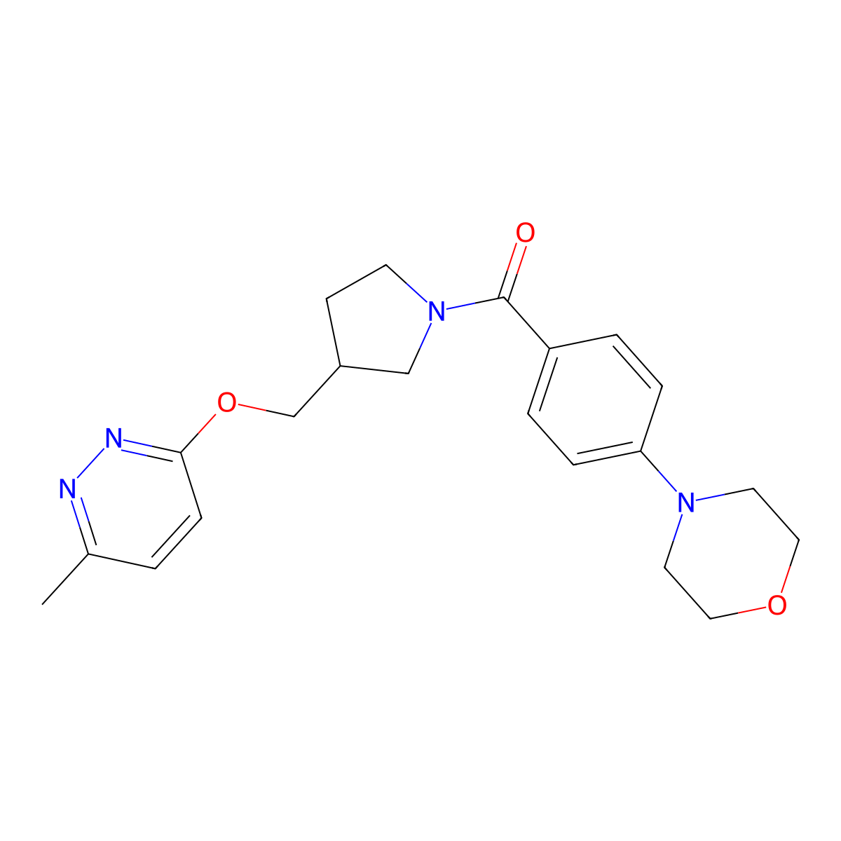 4-[4-(3-{[(6-Methylpyridazin-3-yl)oxy]methyl}pyrrolidine-1-carbonyl)phenyl]morpholine molecular structure, CAS 2548985-98-2