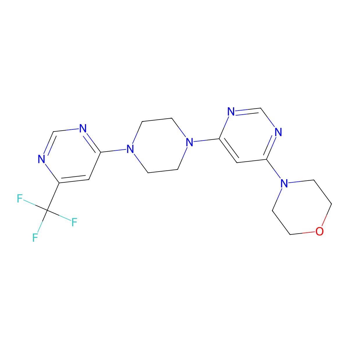4-(6-{4-[6-(Trifluoromethyl)pyrimidin-4-yl]piperazin-1-yl}pyrimidin-4-yl)morpholine molecular structure, CAS 2548985-99-3