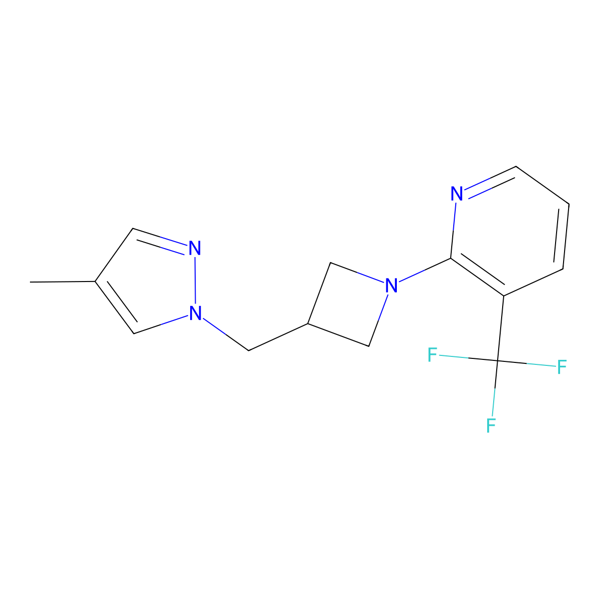2-{3-[(4-methyl-1H-pyrazol-1-yl)methyl]azetidin-1-yl}-3-(trifluoromethyl)pyridine molecular structure, CAS 2548986-02-1