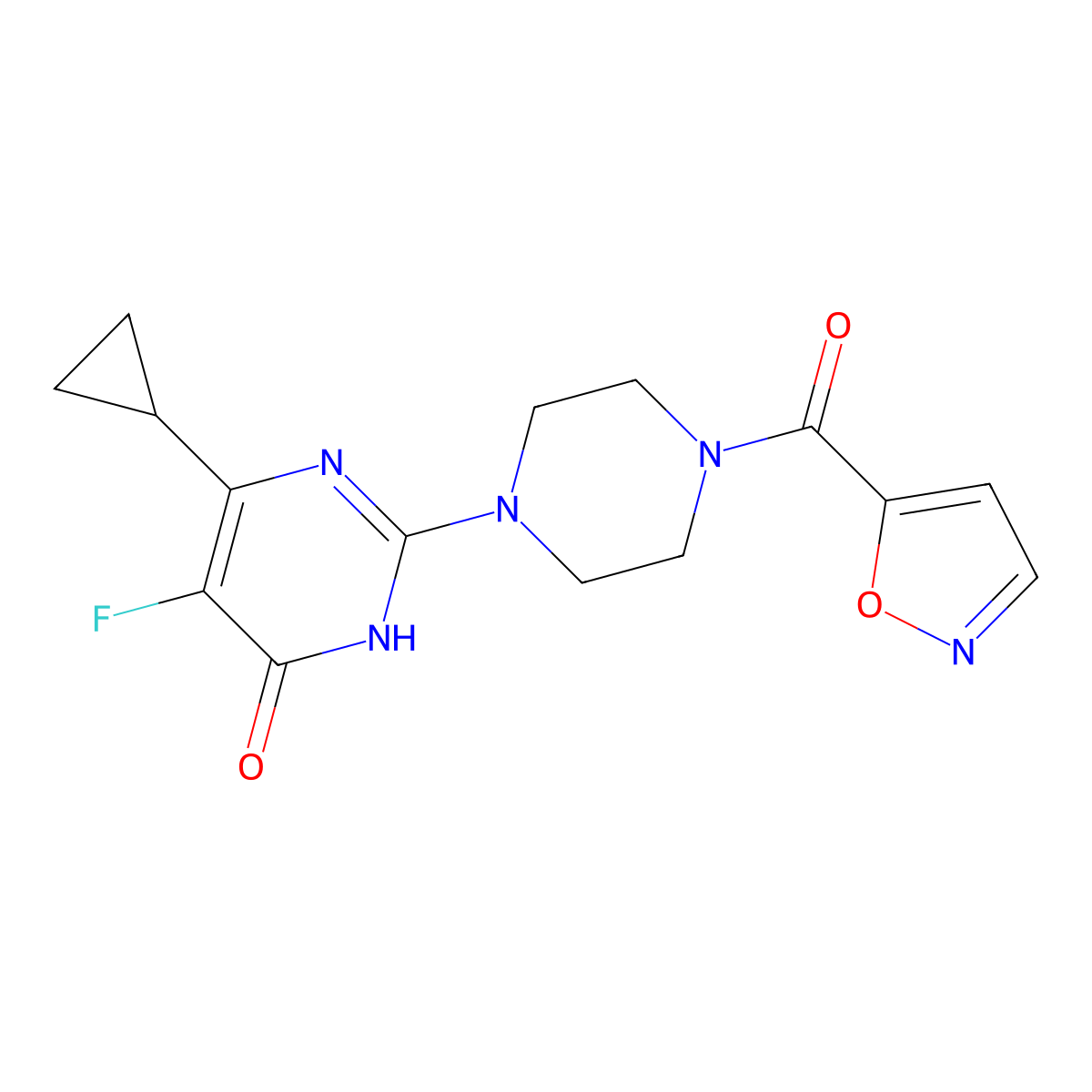 6-Cyclopropyl-5-fluoro-2-[4-(1,2-oxazole-5-carbonyl)piperazin-1-yl]-3,4-dihydropyrimidin-4-one molecular structure, CAS 2548986-03-2