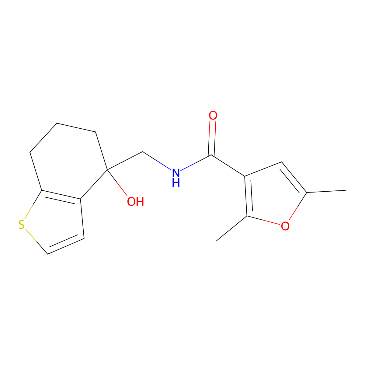 N-[(4-hydroxy-4,5,6,7-tetrahydro-1-benzothiophen-4-yl)methyl]-2,5-dimethylfuran-3-carboxamide molecular structure, CAS 2548986-05-4